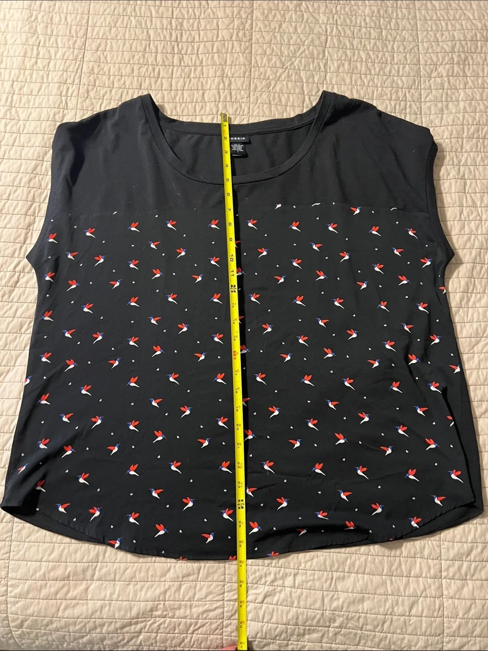 Two torrid Tops Size 1 - Short Sleeve Bicycle Print & Sleeveless Bird Print - Picture 13 of 15